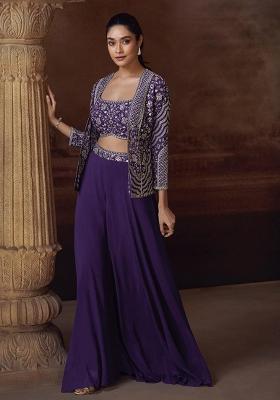 Purple Embroidered Silk Salwar Kameez With Jacket