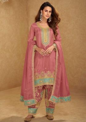 Mustard Embroidered Silk Salwar Kameez