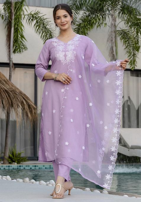 Lavender Thread Rayon Kurta Set