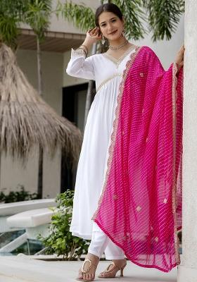 Pink Embroidery Chanderi Kurta Set