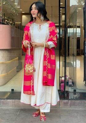White Embroidery Chanderi Kurta Set