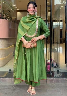 Light Green Embroidery Chanderi Kurta Set