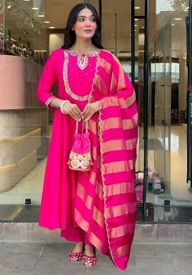 Rani Embroidery Chanderi Kurta Set