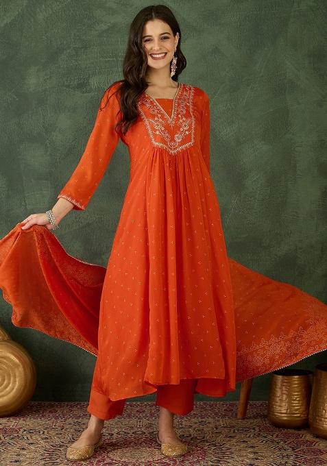 Fenta Embroidery Chinnon Kurta Set