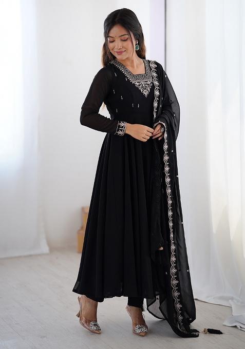 Black Embroidery Georgette Kurta Set
