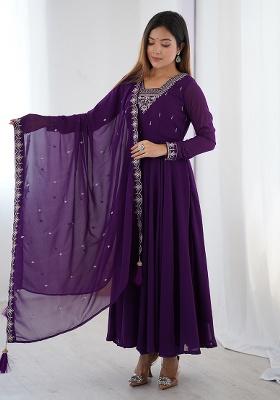 Purple Embroidery Georgette Kurta Set