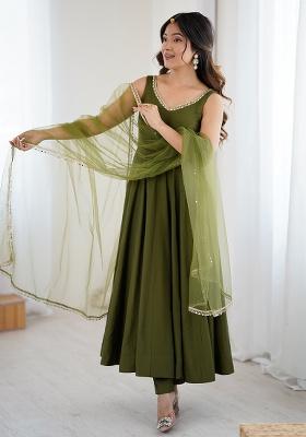 Mehandi Solid Silk Kurta Set