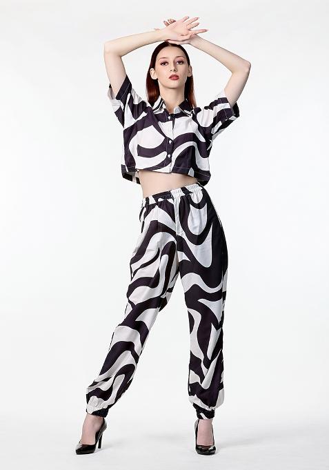 Black Block Print Blended Co Ord Set