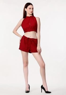 Red Prirnted Blended Co Ord Set