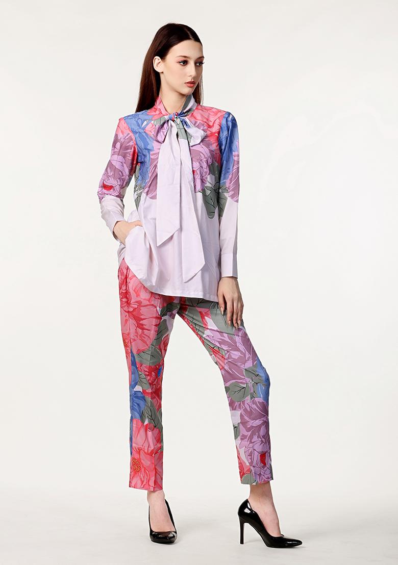 White Prirnted Blended Co Ord Set - Indya