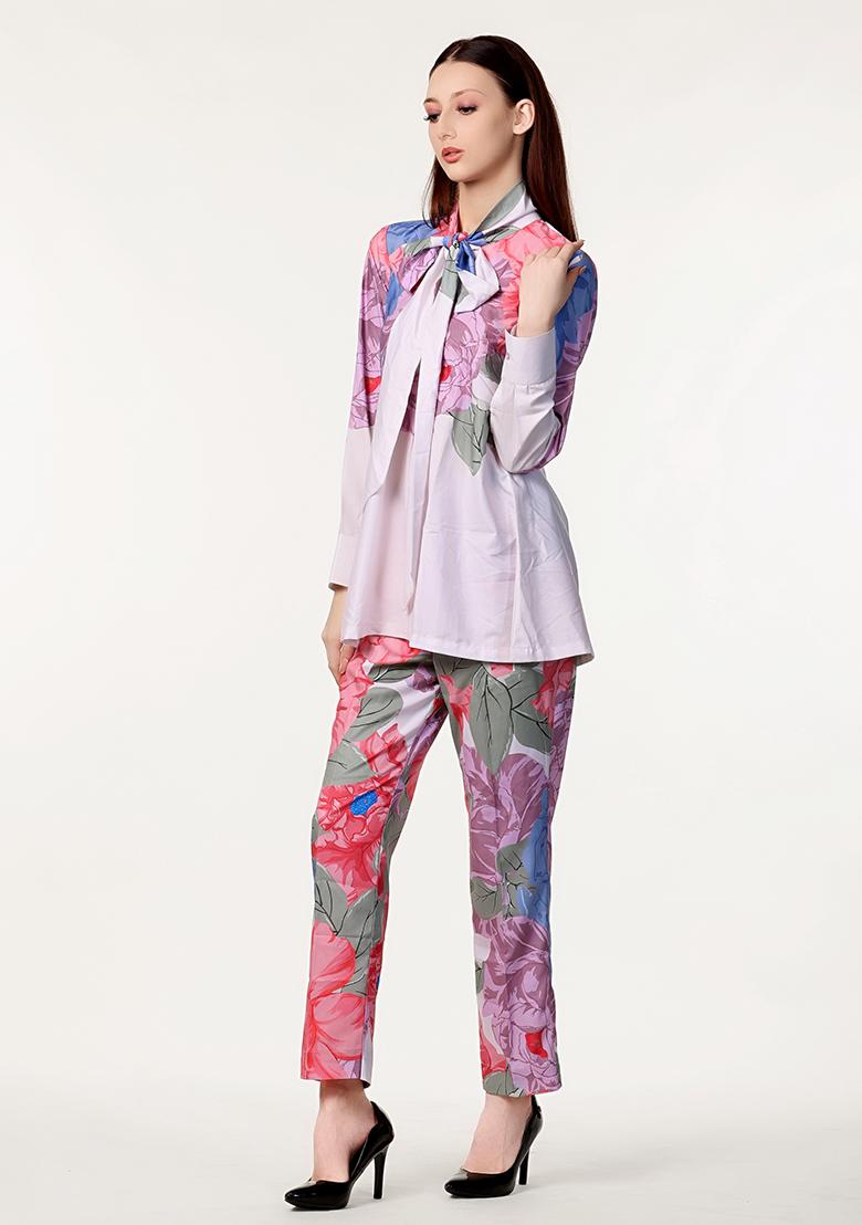 White Prirnted Blended Co Ord Set - Indya