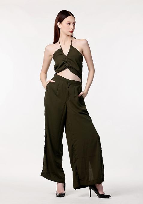 Olive Green Solid Blended Co Ord Set