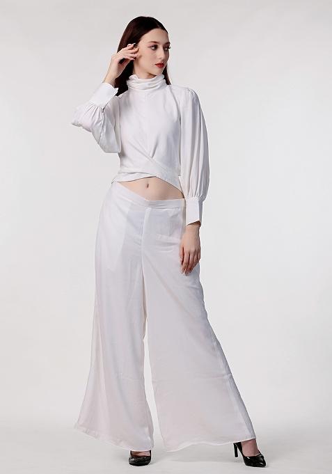 White Solid Blended Co Ord Set