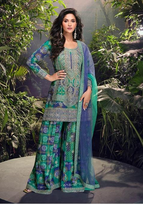 Blue Embroidered Silk Kurta Set