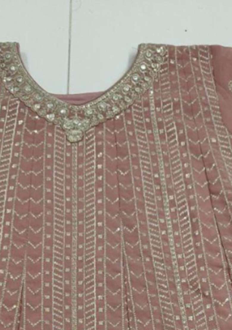 Peach Embroidered Georgette Sharara Set - Indya