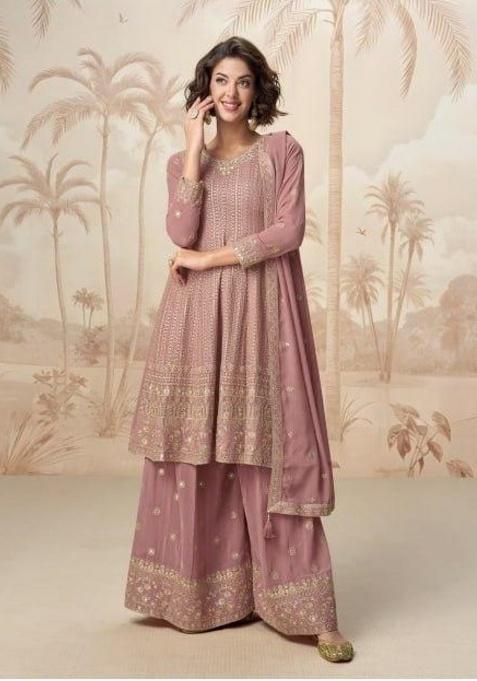 Peach Embroidered Georgette Kurta Set