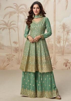 Green Embroidered Georgette Kurta Set