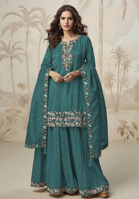 Turquoise Embroidered Shimmer Kurta Set