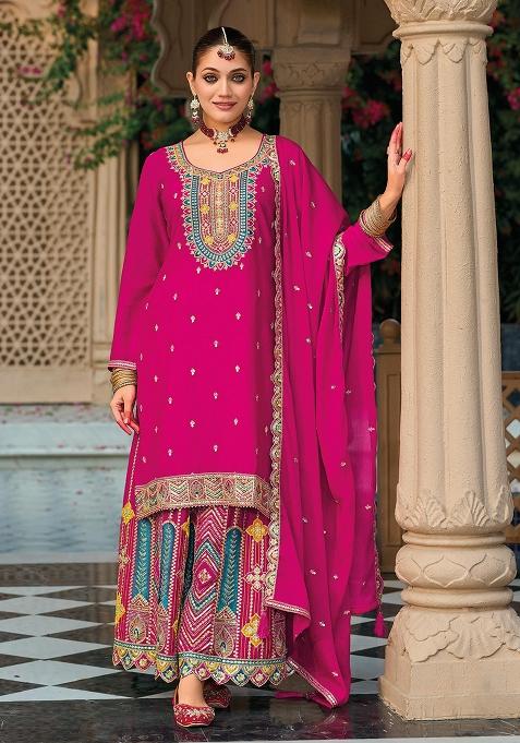 Pink Embroidered Silk Kurta Set