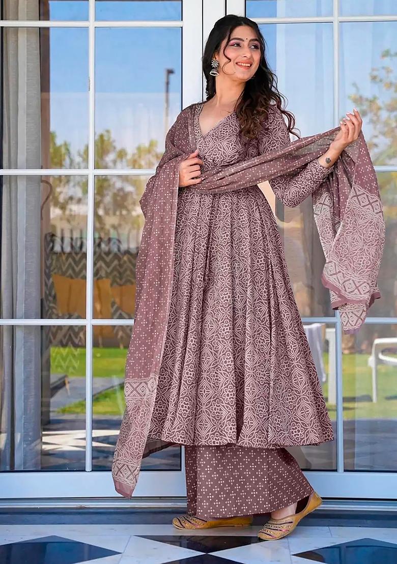 Baby Purple Digital Printed Maslin Anarkali Dress