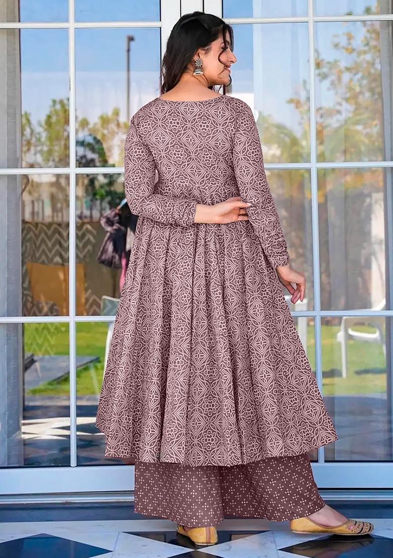 Baby Purple Digital Printed Maslin Anarkali Dress