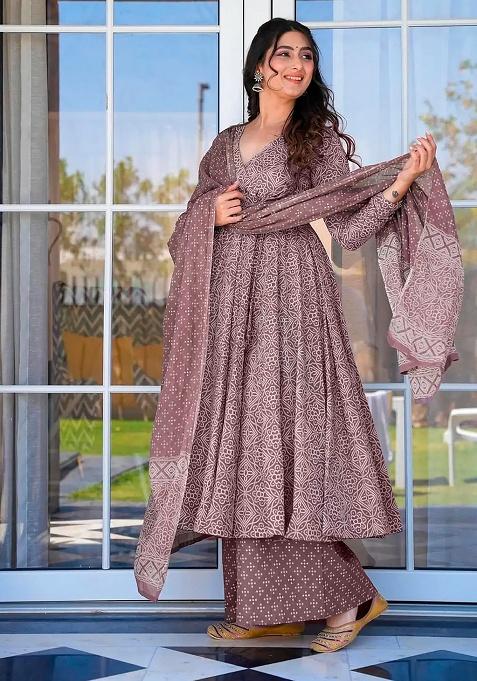 Baby Purple Digital Printed Maslin Anarkali Dress