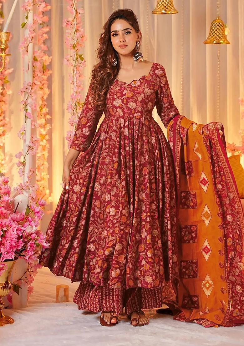 Peach Digital Printed Maslin Anarkali Dress