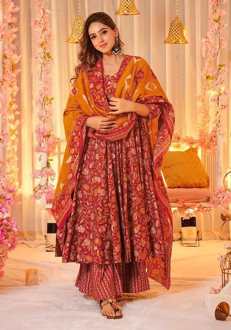 Peach Digital Printed Maslin Anarkali Dress