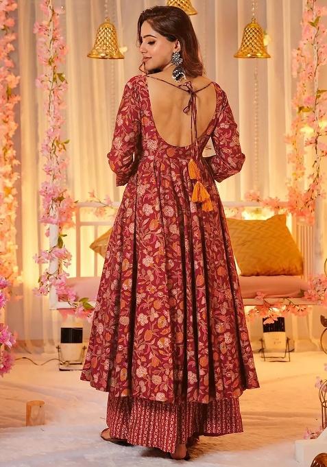 Peach Digital Printed Maslin Anarkali Dress