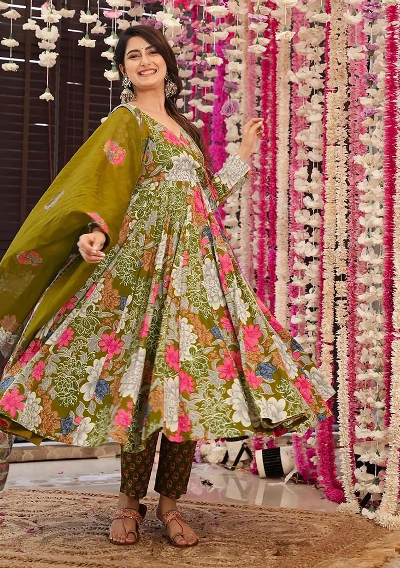 Multicolor Digital Printed Maslin Anarkali Dress