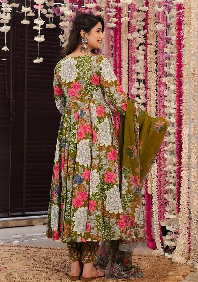 Multicolor Digital Printed Maslin Anarkali Dress