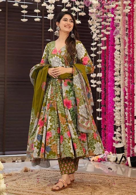 Multicolor Digital Printed Maslin Anarkali Dress
