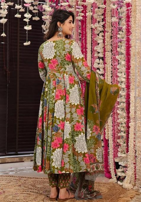 Multicolor Digital Printed Maslin Anarkali Dress