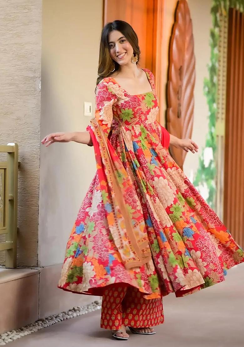 Multicolor Digital Printed Maslin Anarkali Dress