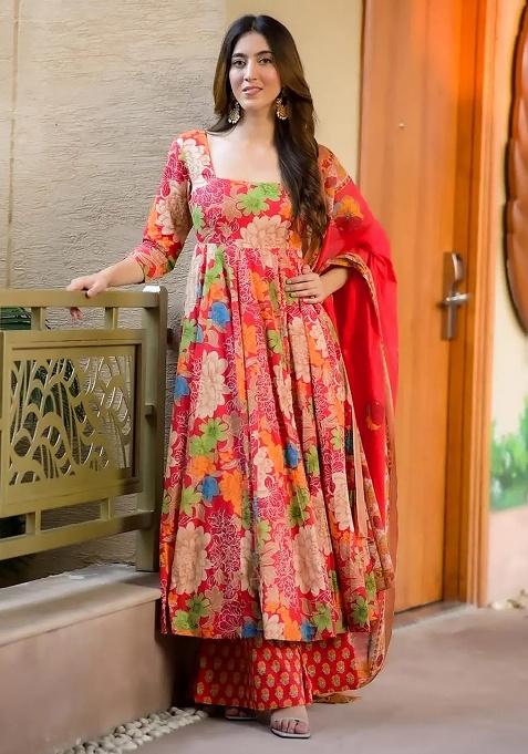 Multicolor Digital Printed Maslin Anarkali Dress