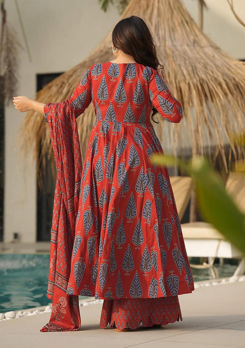 Maroon Digital Printed Maslin Anarkali Dress