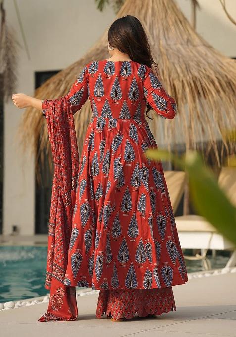Maroon Digital Printed Maslin Anarkali Dress
