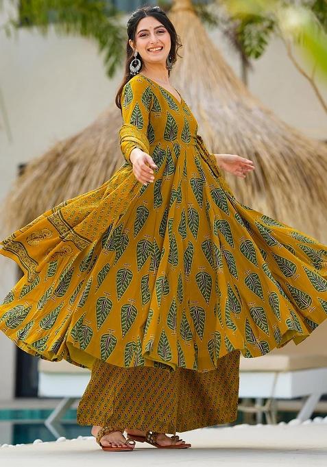 Yellow Digital Printed Maslin Anarkali Dress