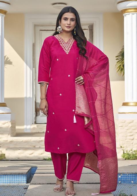 Rani Embroidery Silk Kurta Set