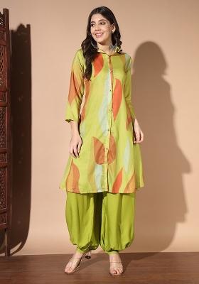 Green Print Muslin Kurta Set