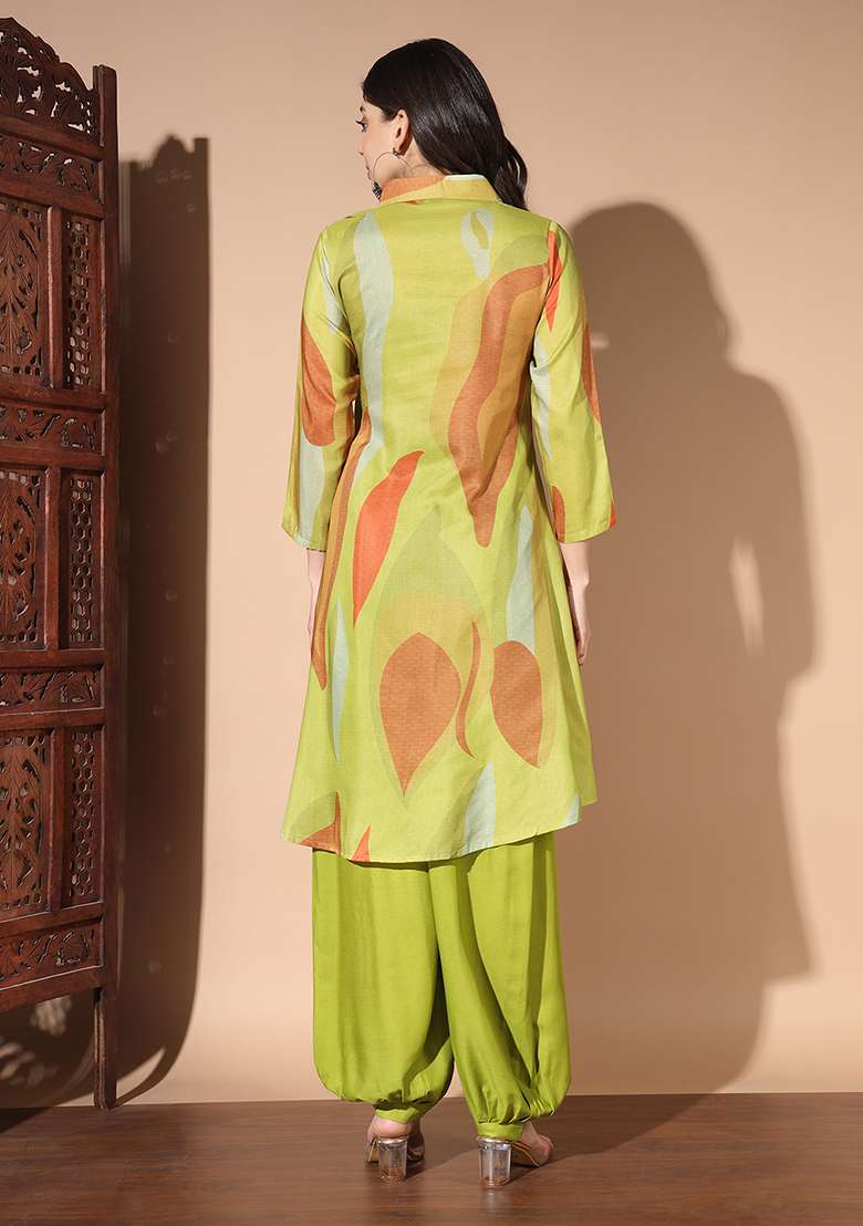 Green Printed Muslin Co Ord Set - Indya