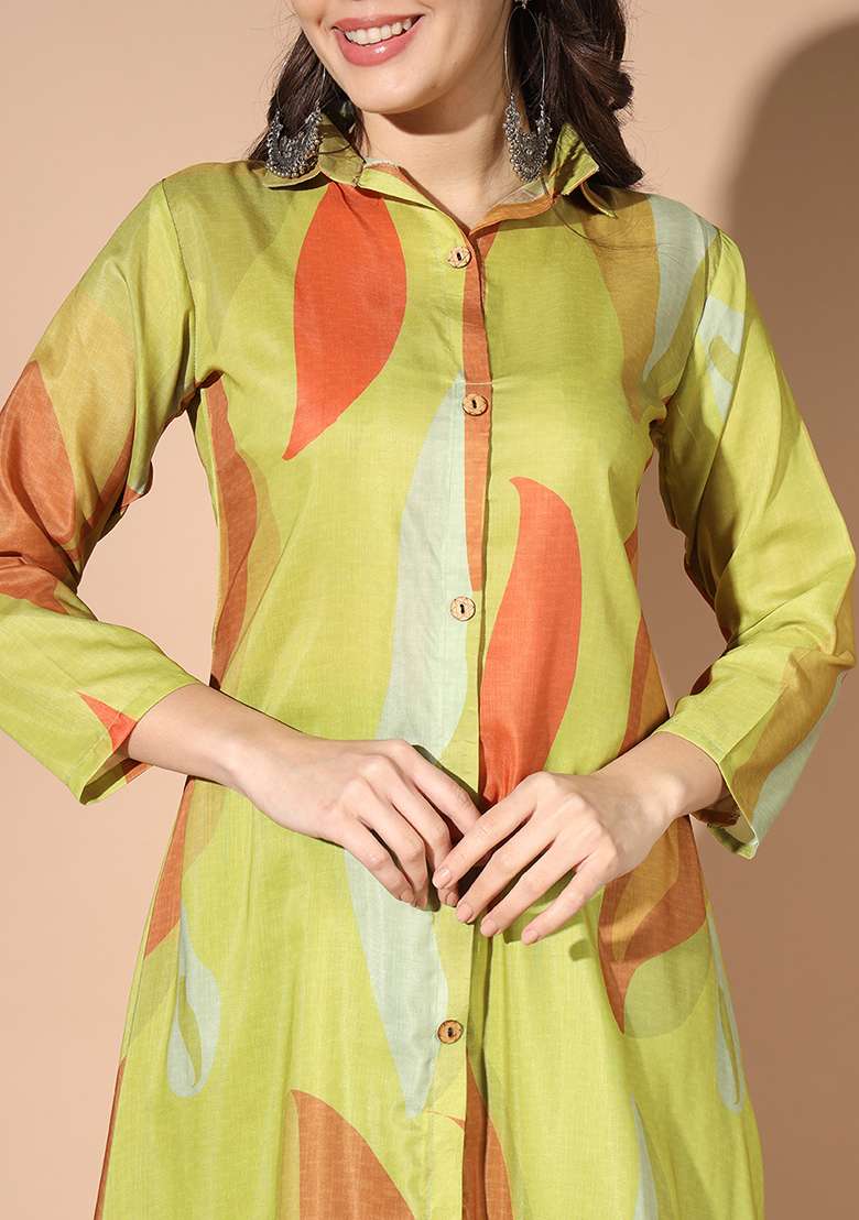 Green Printed Muslin Co Ord Set - Indya