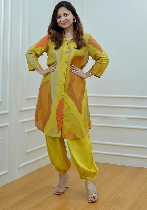 Yellow Print Muslin Kurta Set
