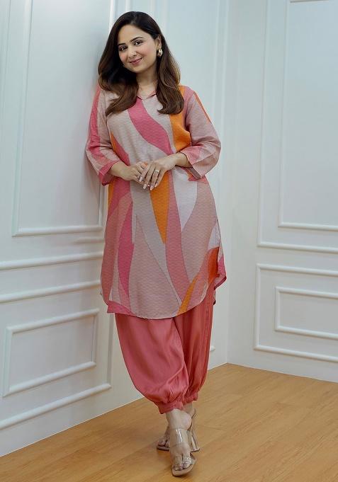 Pink Print Muslin Kurta Set