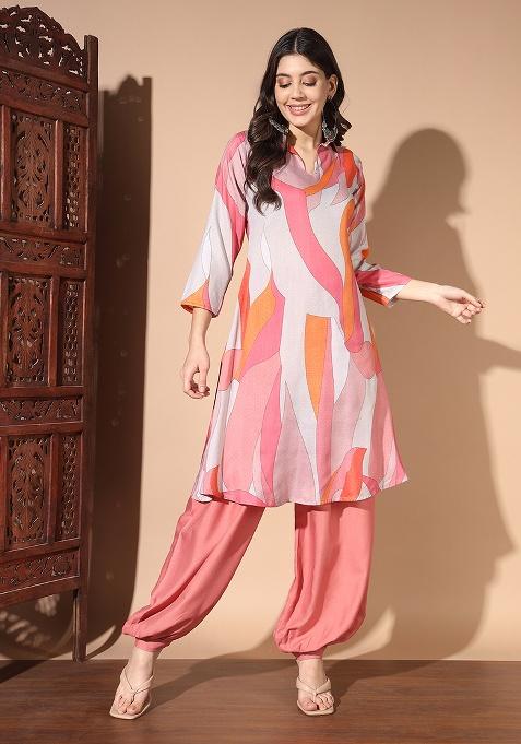 Pink Print Muslin Kurta Set