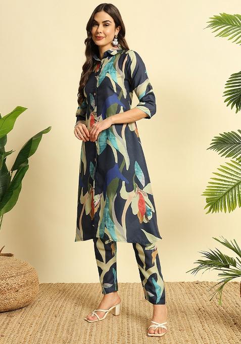 Black Print Cotton Kurta Set