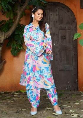 Blue Floral Print Cotton Co Ord Set