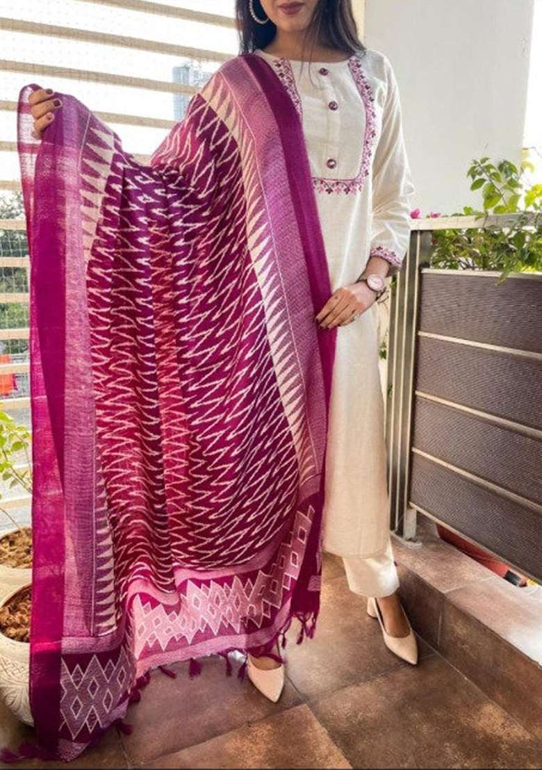 Pink Embroidered Cotton Straight Kurta Set - Indya