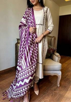 Purple Solid Cotton Straight Kurta Set