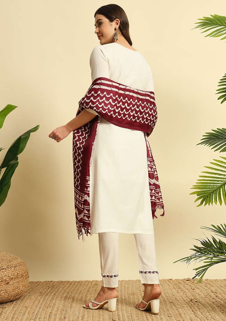 Coffee Printed Cotton Straight Kurta Set - Indya
